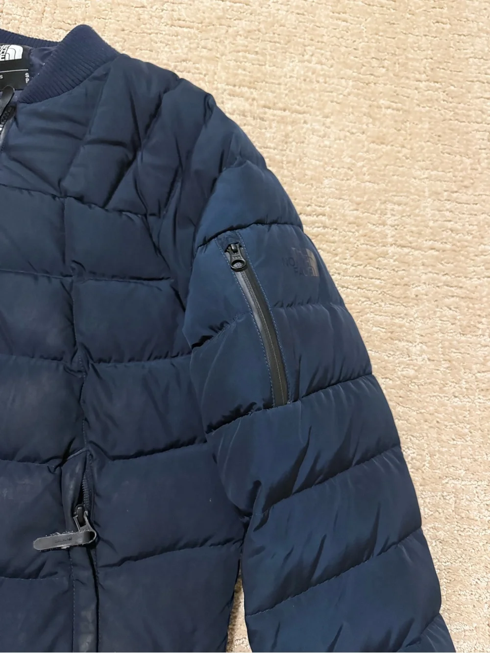 The North Face Navy Quilted Puffer Bomber Jacket